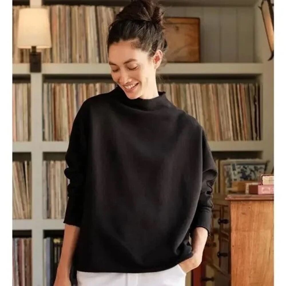 Frank & Eileen Effie Triple Fleece Cotton Pullover Size S Black Top Sweater